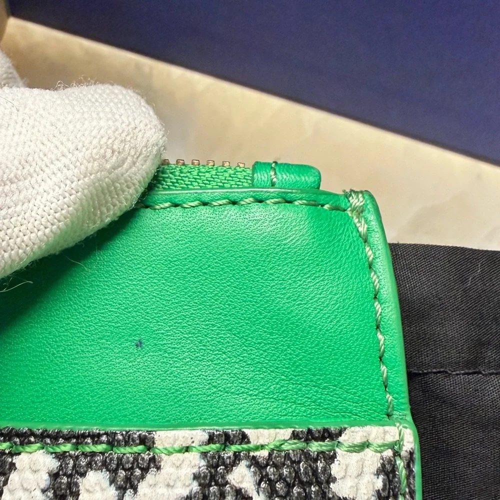 Alexander McQueen Black & White Patterned Toiletry Pouch with Green Trim NWT